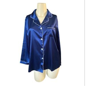 Swomog navy satin pajama top long sleeve women’s size M